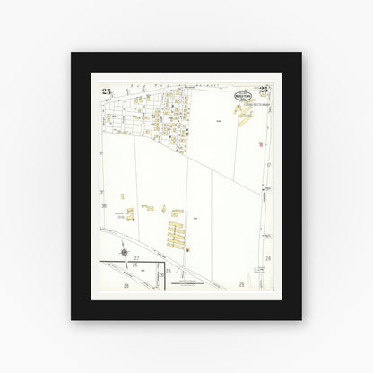 Old map wall art mockup — black gallery frame with white mat — Sanborn Fire Insurance Map from Watertown, Middlesex County, Massachusetts (1923), Sheet #0025
