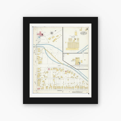 Old map wall art mockup — black gallery frame with white mat — Sanborn Fire Insurance Map from Middletown, Butler County, Ohio (1907), Sheet #0002
