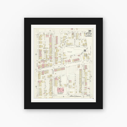 Old map wall art mockup — black gallery frame with white mat — Sanborn Fire Insurance Map from Braddock, Allegheny County, Pennsylvania (1914), Sheet #0030