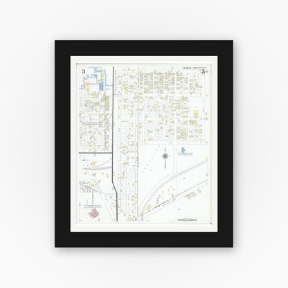 Old map wall art mockup — black gallery frame with white mat — Sanborn Fire Insurance Map from Lakeside, Ottawa County, Ohio (1946), Sheet #0003