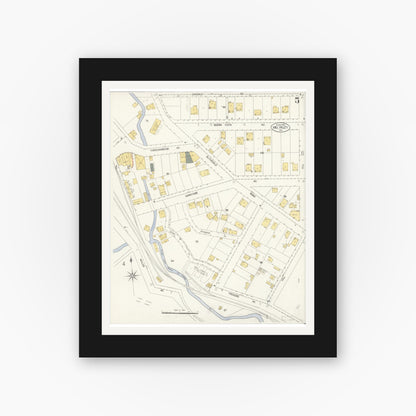 Old map wall art mockup — black gallery frame with white mat — Sanborn Fire Insurance Map from Mill Valley, Marin County, California (1908), Sheet #0005