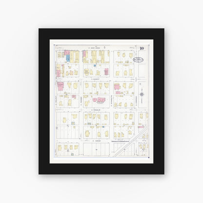 Old map wall art mockup — black gallery frame with white mat — Sanborn Fire Insurance Map from Taylorville, Christian County, Illinois (1914), Sheet #0010