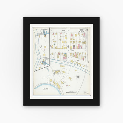 Old map wall art mockup — black gallery frame with white mat — Sanborn Fire Insurance Map from Jordan, Scott County, Minnesota (1899), Sheet #0002