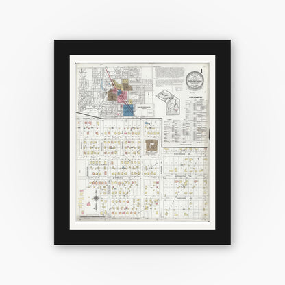 Old map wall art mockup — black gallery frame with white mat — Sanborn Fire Insurance Map from Birmingham, Oakland County, Michigan (1926), Sheet #0001