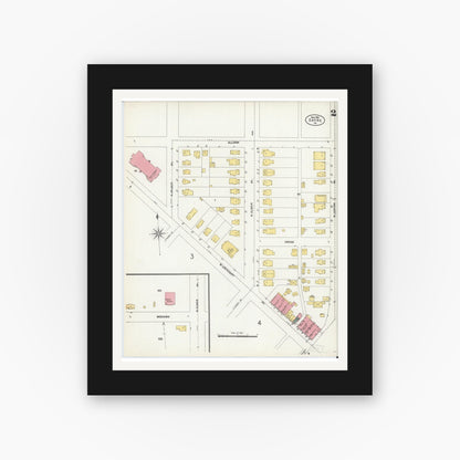 Old map wall art mockup — black gallery frame with white mat — Sanborn Fire Insurance Map from Sayre, Bradford County, Pennsylvania (1903), Sheet #0002