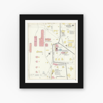 Old map wall art mockup — black gallery frame with white mat — Sanborn Fire Insurance Map from Burlington, Alamance County, North Carolina (1913), Sheet #0010