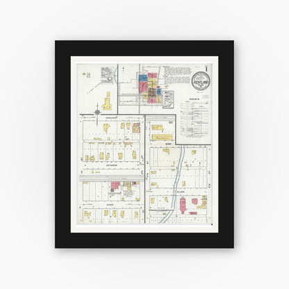 Old map wall art mockup — black gallery frame with white mat — Sanborn Fire Insurance Map from Kentland, Newton County, Indiana (1921) - Complete Map Set