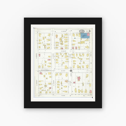 Old map wall art mockup — black gallery frame with white mat — Sanborn Fire Insurance Map from Saint Johns, Clinton County, Michigan (1918), Sheet #0005