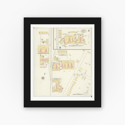 Old map wall art mockup — black gallery frame with white mat — Sanborn Fire Insurance Map from Utica, Licking County, Ohio (1907), Sheet #0004