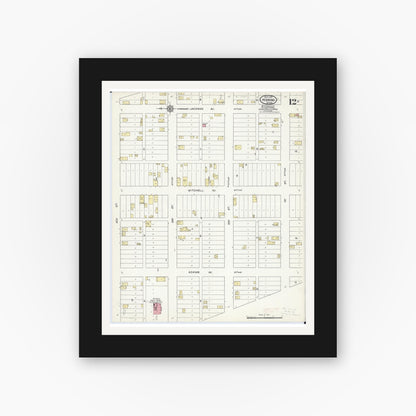 Old map wall art mockup — black gallery frame with white mat — Sanborn Fire Insurance Map from Hibbing, Saint Louis County, Minnesota (1913), Sheet #0012