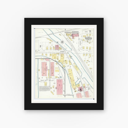 Old map wall art mockup — black gallery frame with white mat — Sanborn Fire Insurance Map from Three Rivers, Saint Joseph County, Michigan (1909), Sheet #0007