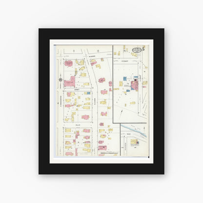 Old map wall art mockup — black gallery frame with white mat — Sanborn Fire Insurance Map from Ypsilanti, Washtenaw County, Michigan (1916), Sheet #0005