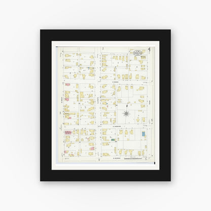 Old map wall art mockup — black gallery frame with white mat — Sanborn Fire Insurance Map from Marion, Marion County, Ohio (1908), Sheet #0004