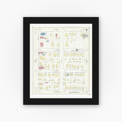 Old map wall art mockup — black gallery frame with white mat — Sanborn Fire Insurance Map from Kankakee, Kankakee County, Illinois (1914), Sheet #0008