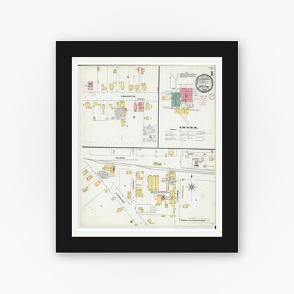 Old map wall art mockup — black gallery frame with white mat — Sanborn Fire Insurance Map from Jamestown, Greene County, Ohio (1899) - Complete Map Set