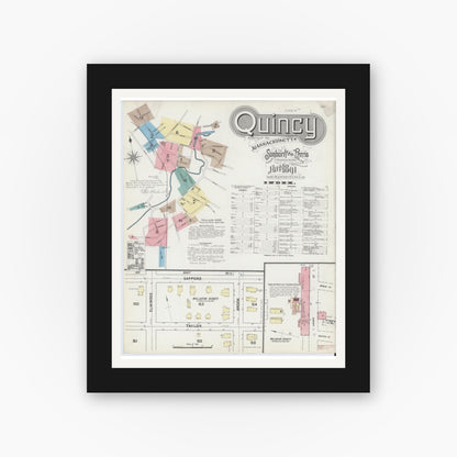Old map wall art mockup — black gallery frame with white mat — Sanborn Fire Insurance Map from Quincy, Norfolk County, Massachusetts (1891) - Complete Map Set