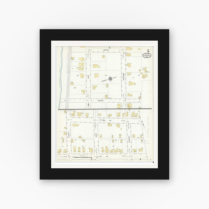 Old map wall art mockup — black gallery frame with white mat — Sanborn Fire Insurance Map from Tidioute, Warren County, Pennsylvania (1912), Sheet #0005