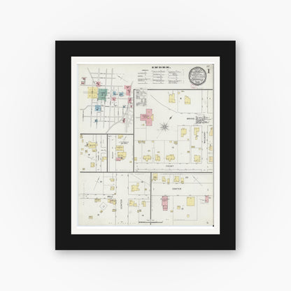 Old map wall art mockup — black gallery frame with white mat — Sanborn Fire Insurance Map from Statesville, Iredell County, North Carolina (1895), Sheet #0001