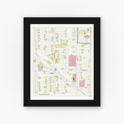 Old map wall art mockup — black gallery frame with white mat — Sanborn Fire Insurance Map from Webb City, Jasper County, Missouri (1900), Sheet #0005