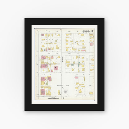 Old map wall art mockup — black gallery frame with white mat — Sanborn Fire Insurance Map from Metropolis, Massac County, Illinois (1902), Sheet #0003