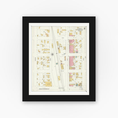 Old map wall art mockup — black gallery frame with white mat — Sanborn Fire Insurance Map from Kasson, Dodge County, Minnesota (1904), Sheet #0002