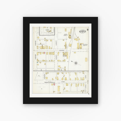 Old map wall art mockup — black gallery frame with white mat — Sanborn Fire Insurance Map from New Bloomfield, Perry County, Pennsylvania (1904), Sheet #0003