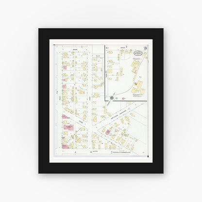 Old map wall art mockup — black gallery frame with white mat — Sanborn Fire Insurance Map from Degraff, Logan County, Ohio (1910), Sheet #0003
