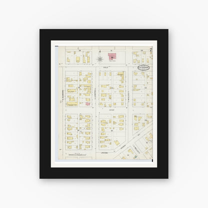 Old map wall art mockup — black gallery frame with white mat — Sanborn Fire Insurance Map from Escanaba, Delta County, Michigan (1893), Sheet #0007
