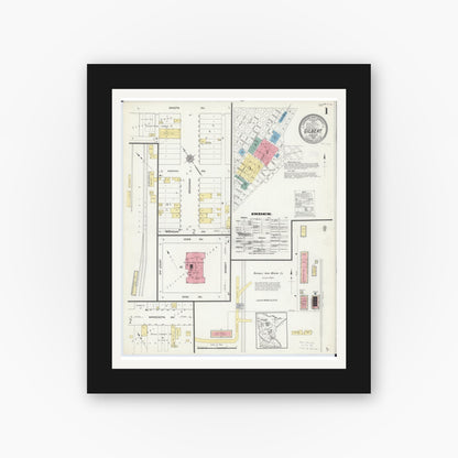 Old map wall art mockup — black gallery frame with white mat — Sanborn Fire Insurance Map from Gilbert, Saint Louis County, Minnesota (1912) - Complete Map Set