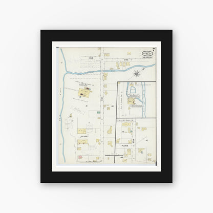 Old map wall art mockup — black gallery frame with white mat — Sanborn Fire Insurance Map from Ripley, Brown County, Ohio (1890), Sheet #0007
