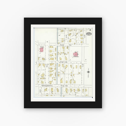 Old map wall art mockup — black gallery frame with white mat — Sanborn Fire Insurance Map from Weston, Wood County, Ohio (1920), Sheet #0003