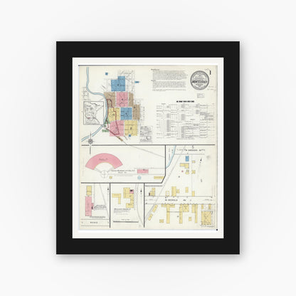 Old map wall art mockup — black gallery frame with white mat — Sanborn Fire Insurance Map from Montevideo, Chippewa County, Minnesota (1917), Sheet #0001