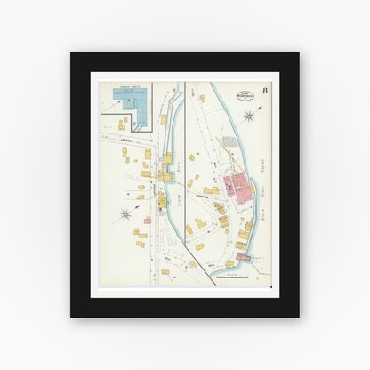Old map wall art mockup — black gallery frame with white mat — Sanborn Fire Insurance Map from Carthage, Jefferson County, New York (1902), Sheet #0008