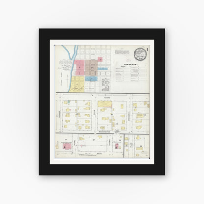 Old map wall art mockup — black gallery frame with white mat — Sanborn Fire Insurance Map from Havana, Mason County, Illinois (1892), Sheet #0001