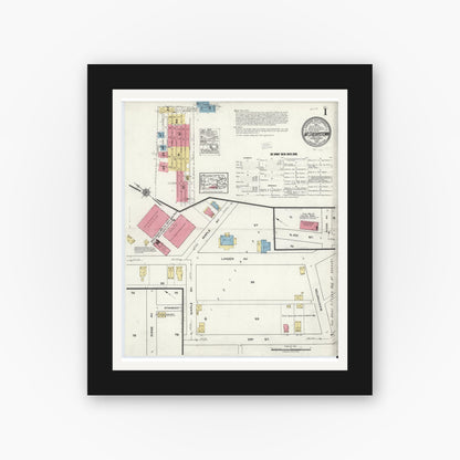 Old map wall art mockup — black gallery frame with white mat — Sanborn Fire Insurance Map from McSherrystown, Adams County, Pennsylvania (1920), Sheet #0001