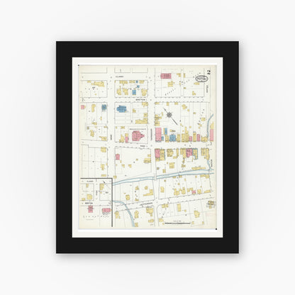 Old map wall art mockup — black gallery frame with white mat — Sanborn Fire Insurance Map from Potosi, Washington County, Missouri (1917), Sheet #0002
