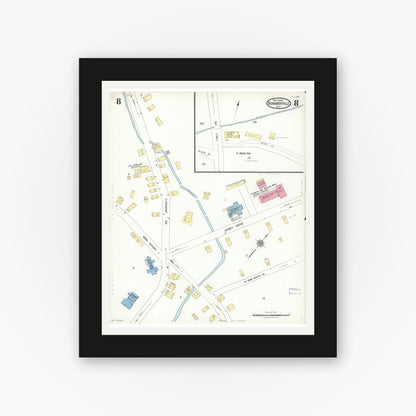 Old map wall art mockup — black gallery frame with white mat — Sanborn Fire Insurance Map from Bernardsville, Somerset County, New Jersey (1923), Sheet #0008