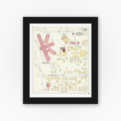 Old map wall art mockup — black gallery frame with white mat — Sanborn Fire Insurance Map from Battle Creek, Calhoun County, Michigan (1913), Sheet #0019
