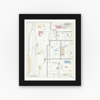 Old map wall art mockup — black gallery frame with white mat — Sanborn Fire Insurance Map from Prairie du Chien, Crawford County, Wisconsin (1912), Sheet #0007