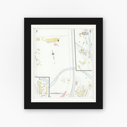 Old map wall art mockup — black gallery frame with white mat — Sanborn Fire Insurance Map from Circleville, Pickaway County, Ohio (1927), Sheet #0007