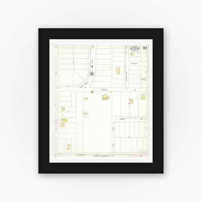 Old map wall art mockup — black gallery frame with white mat — Sanborn Fire Insurance Map from Hollywood, Los Angeles County, California (1907), Sheet #0010