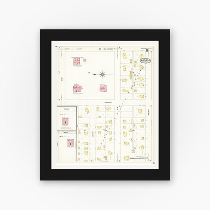 Old map wall art mockup — black gallery frame with white mat — Sanborn Fire Insurance Map from Webster City, Hamilton County, Iowa (1907), Sheet #0009