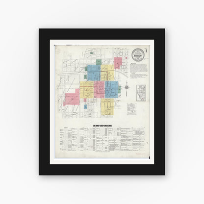 Old map wall art mockup — black gallery frame with white mat — Sanborn Fire Insurance Map from Marion, Williamson County, Illinois (1913) - Complete Map Set
