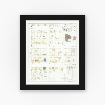Old map wall art mockup — black gallery frame with white mat — Sanborn Fire Insurance Map from Flat Rock, Wayne County, Michigan (1929), Sheet #0003