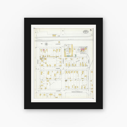 Old map wall art mockup — black gallery frame with white mat — Sanborn Fire Insurance Map from Du Quoin, Perry County, Illinois (1900), Sheet #0005