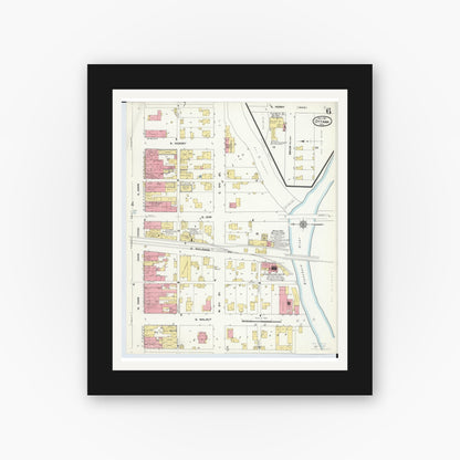 Old map wall art mockup — black gallery frame with white mat — Sanborn Fire Insurance Map from Ottawa, Putnam County, Ohio (1911), Sheet #0006