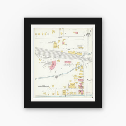 Old map wall art mockup — black gallery frame with white mat — Sanborn Fire Insurance Map from Newark, Wayne County, New York (1906) - Complete Map Set