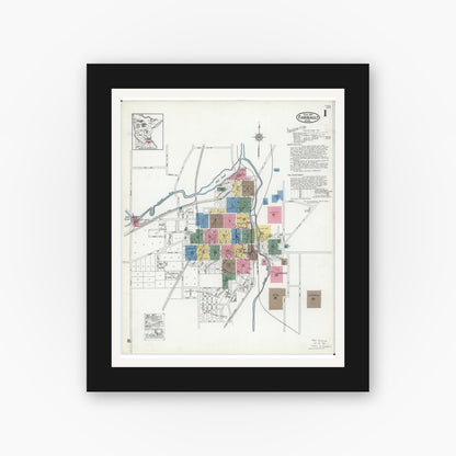 Old map wall art mockup — black gallery frame with white mat — Sanborn Fire Insurance Map from Faribault, Rice County, Minnesota (1921), Sheet #0001