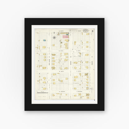 Old map wall art mockup — black gallery frame with white mat — Sanborn Fire Insurance Map from Dalhart, Dallam And Hartley County, Texas (1908), Sheet #0004