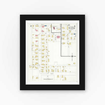 Old map wall art mockup — black gallery frame with white mat — Sanborn Fire Insurance Map from West Alexandria, Preble County, Ohio (1926), Sheet #0004
